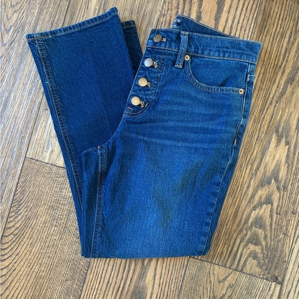 J.Crew Jeans Womens 26 Mid Rise Flare Crop Button Fly Dark Blue - Picture 2 of 7